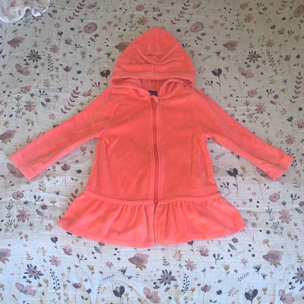Girl’s Old Navy Coral Hooded Zip-Up Terry Beach/Pool Coverup - 18-24m EUC